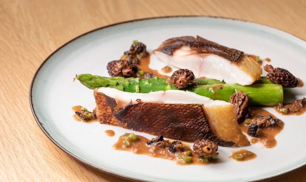 White fish and asparagus dish