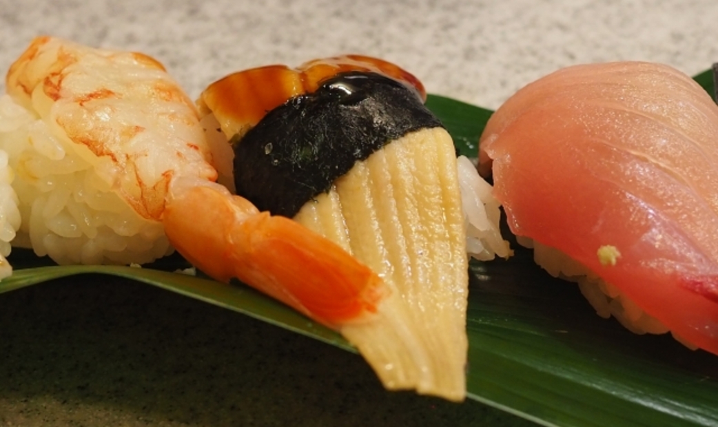 anago, ebi hamachi sushi
