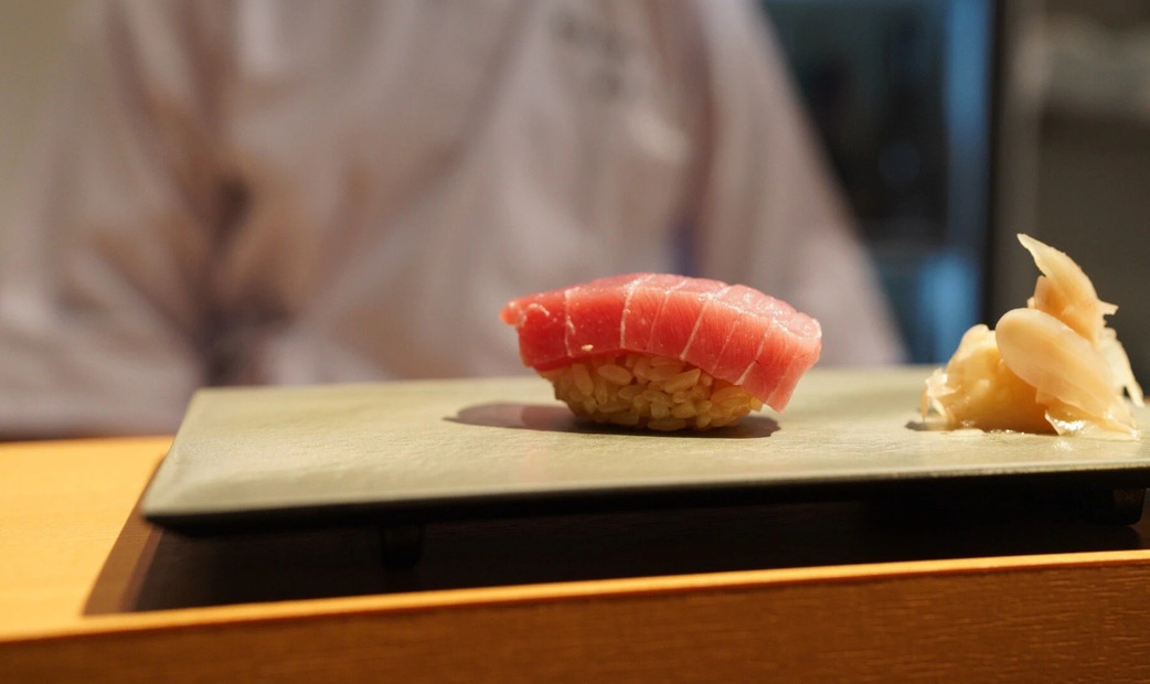 Tuna nigiri on a plate