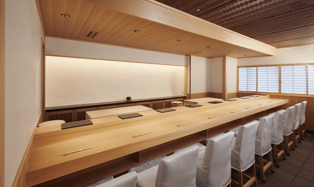 wooden counter and chairs