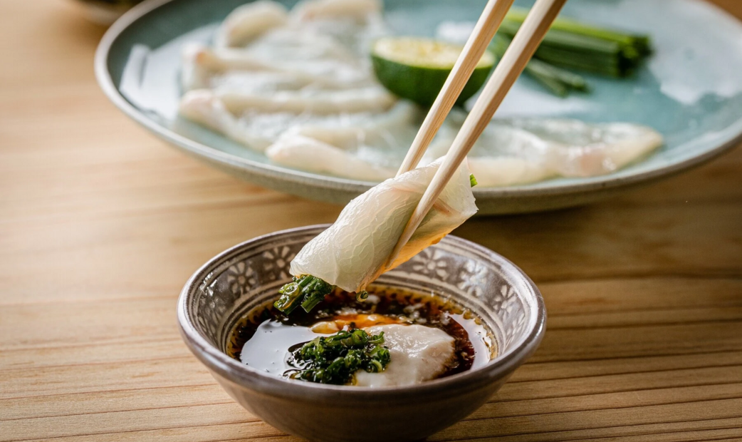 Globe fish sashimi with sauce