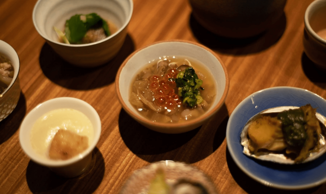 Small plates with Japanese appetizer