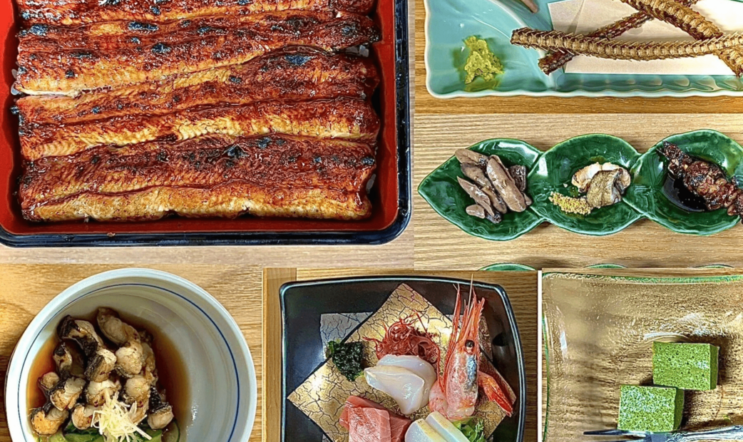 A variety of eel dishes of Unagi Uomasa