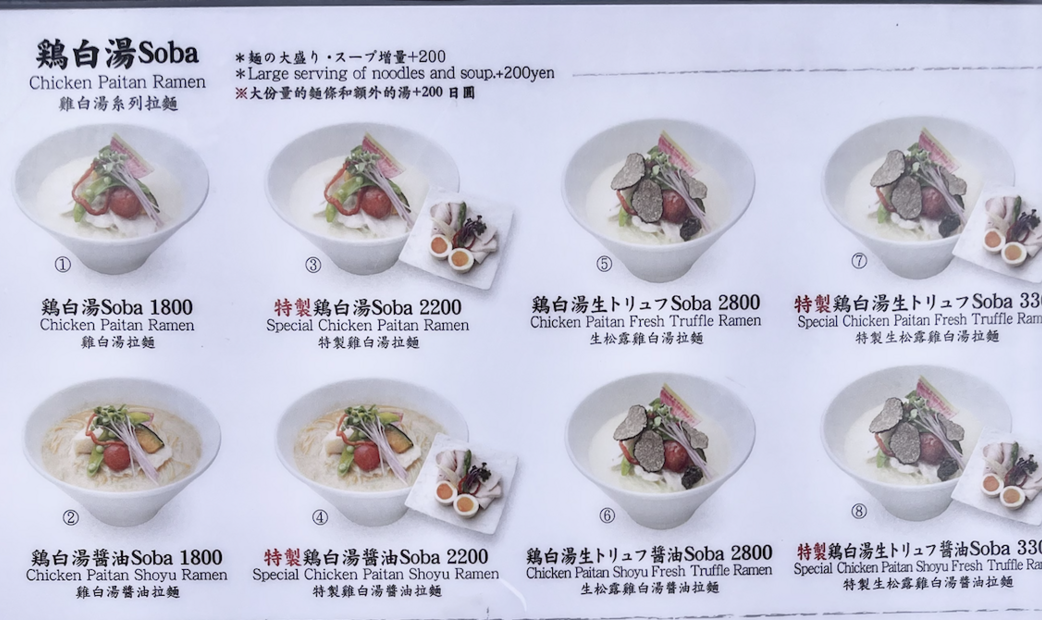 Ginza Kagari’s Menu